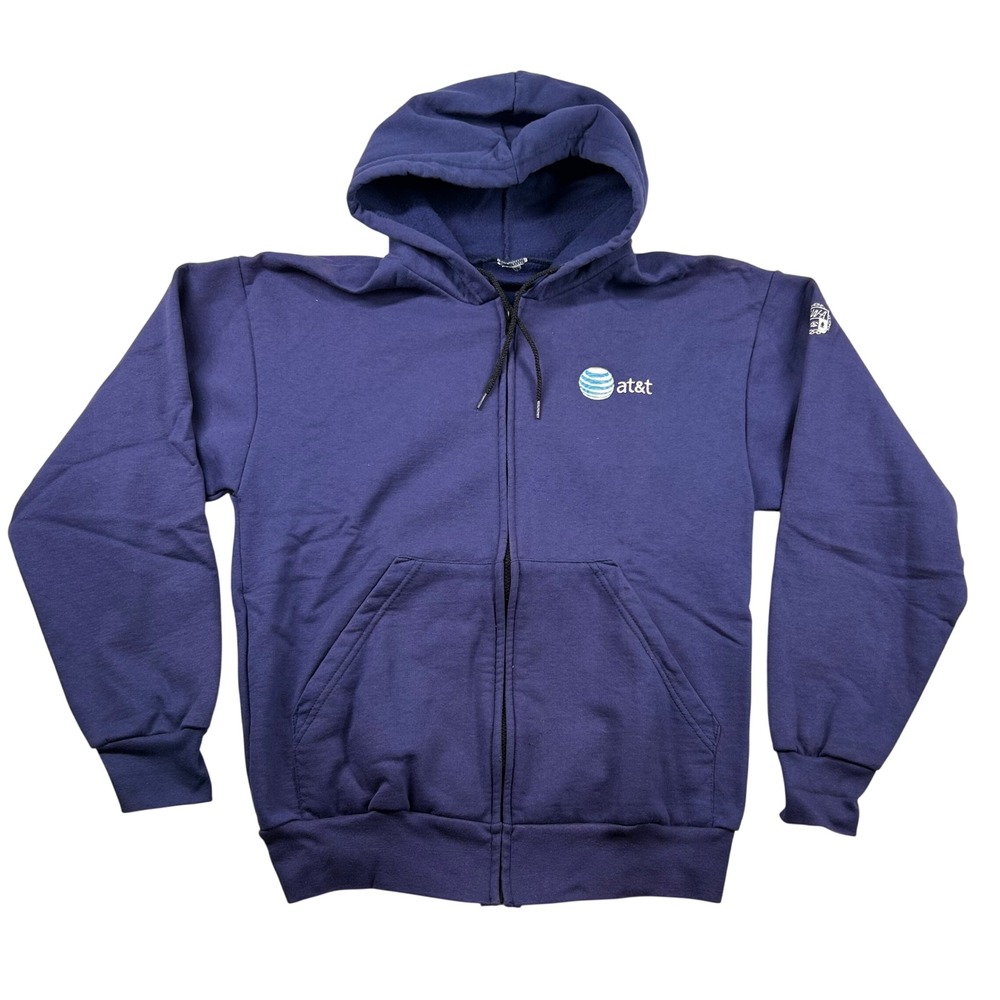Vintage AT&T Hoodie Mens M CWA Union Full Zip Navy Blue Fleece Sweatshirt